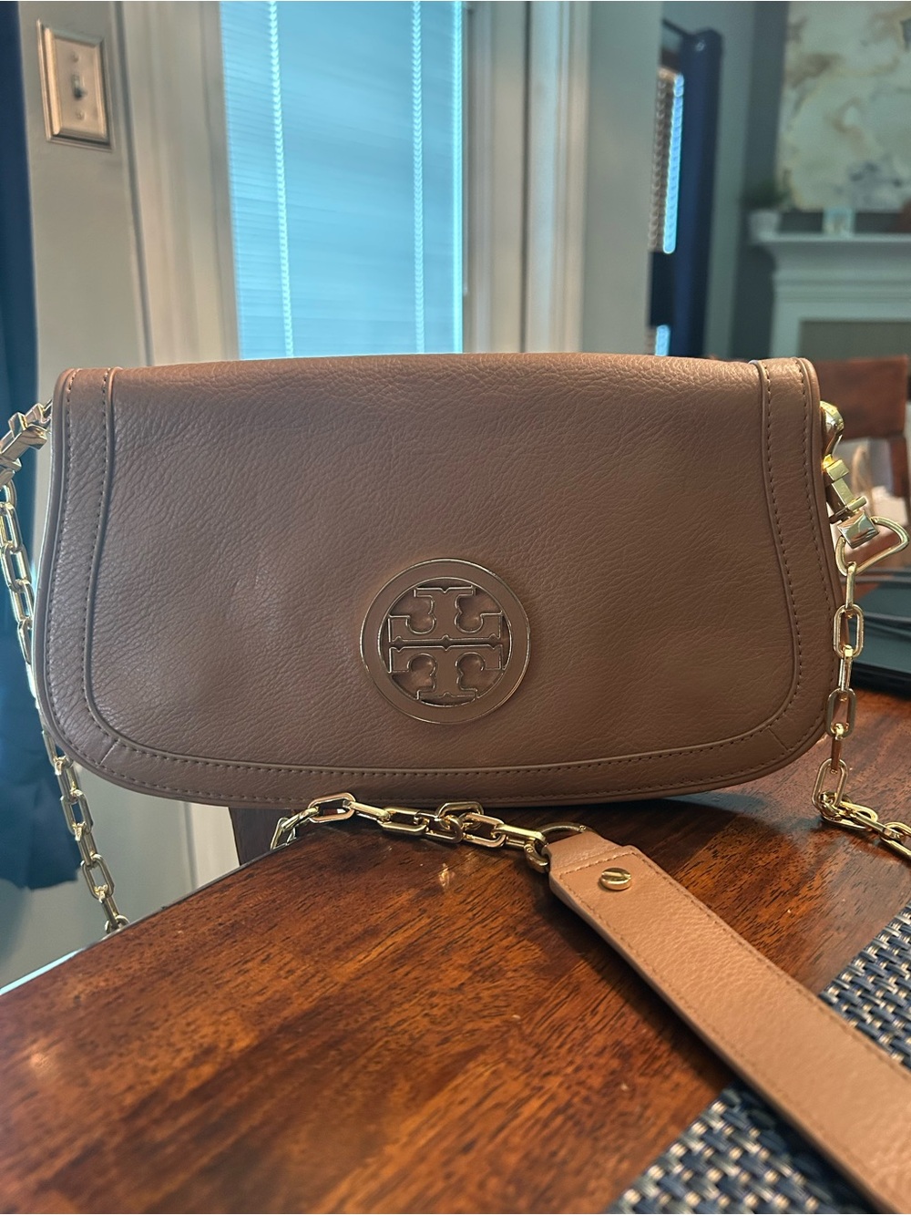 Tory Burch Amanda Tan Leather Clutch/Crossbody